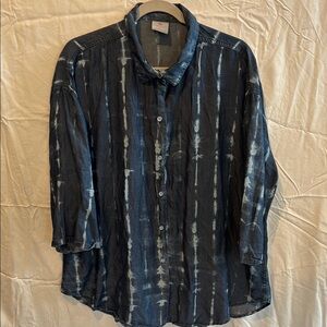 Blue Batik Button-Up Shirt
